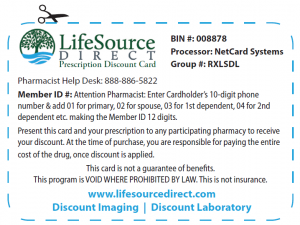 LifeSource Direct Discout RX, Imaging and Lab Card